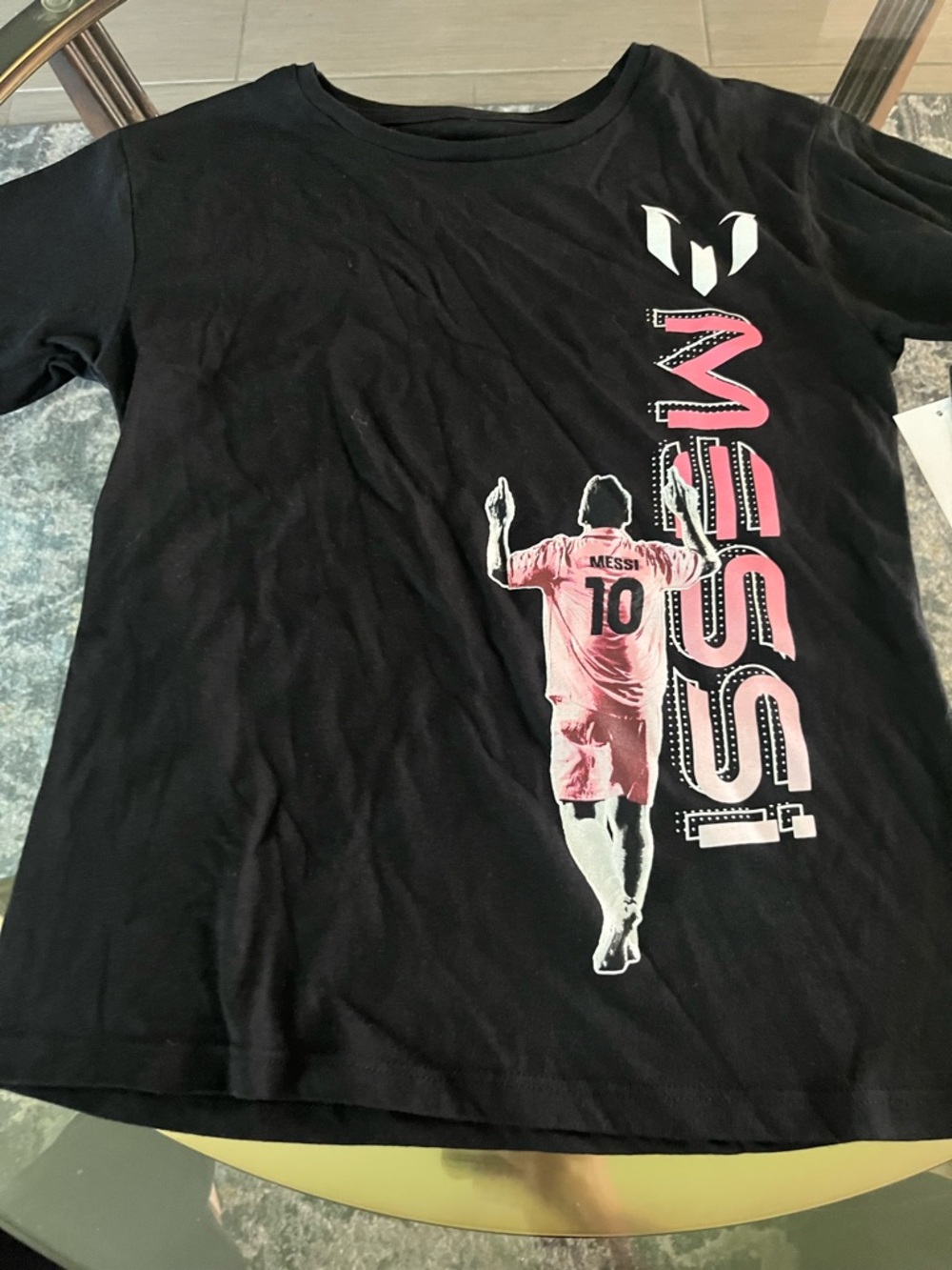 Messi Black Short Sleeve Graphic Tee - Pink Accent